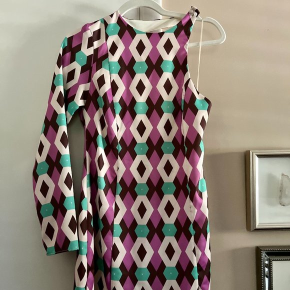 One shoulder ZARA dress for Fall, NWT, multicolored, out of stock! GREAT FIND! - Picture 1 of 3